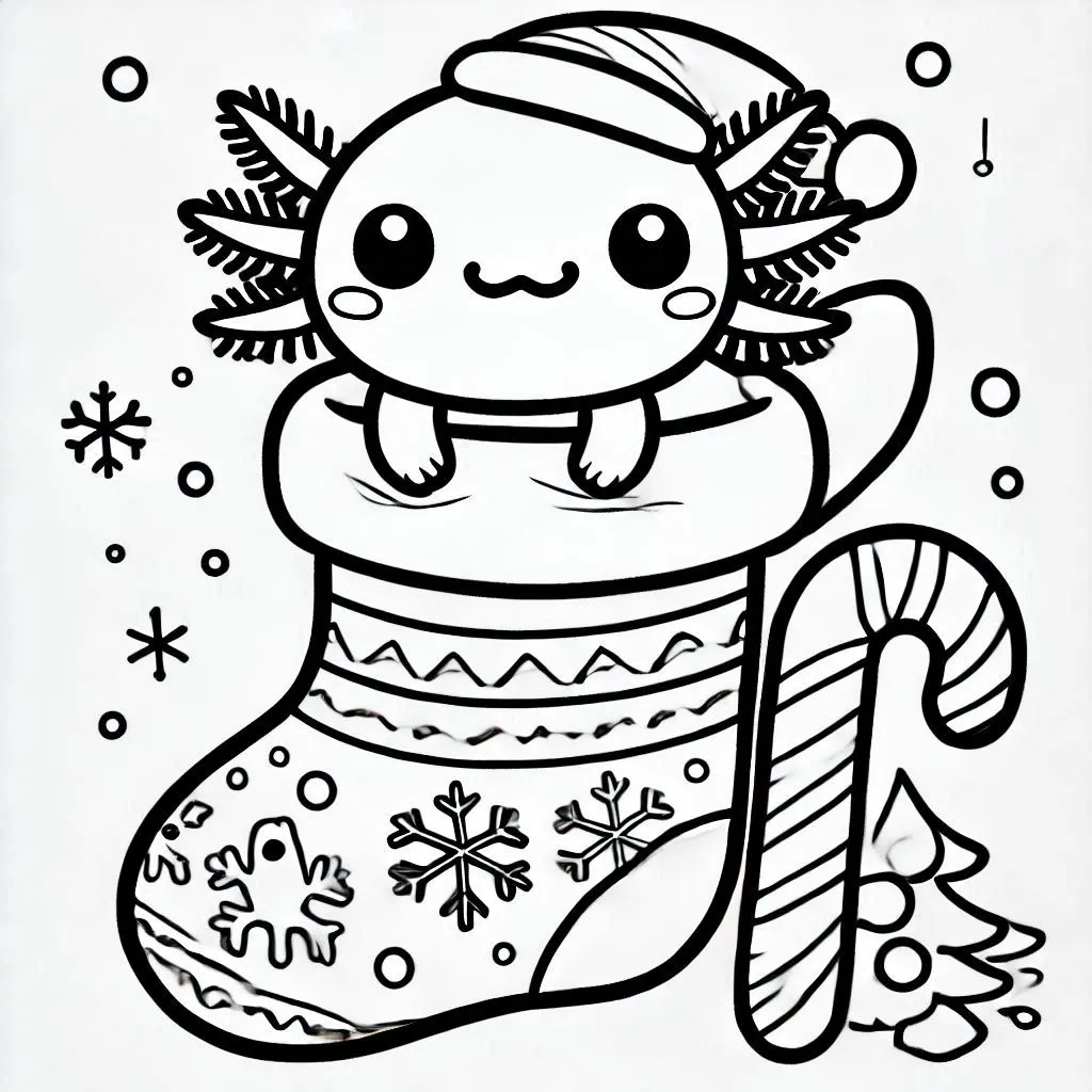 20 Axolotl Kawaii Christmas Ausmalbilder zum ausdrucken PDF