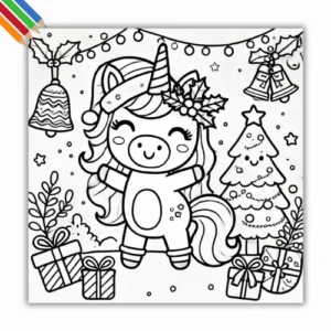 Kleurplaat Eenhoorn Kerstmis