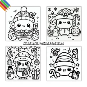 Kleurplaat Kawaii Christmas