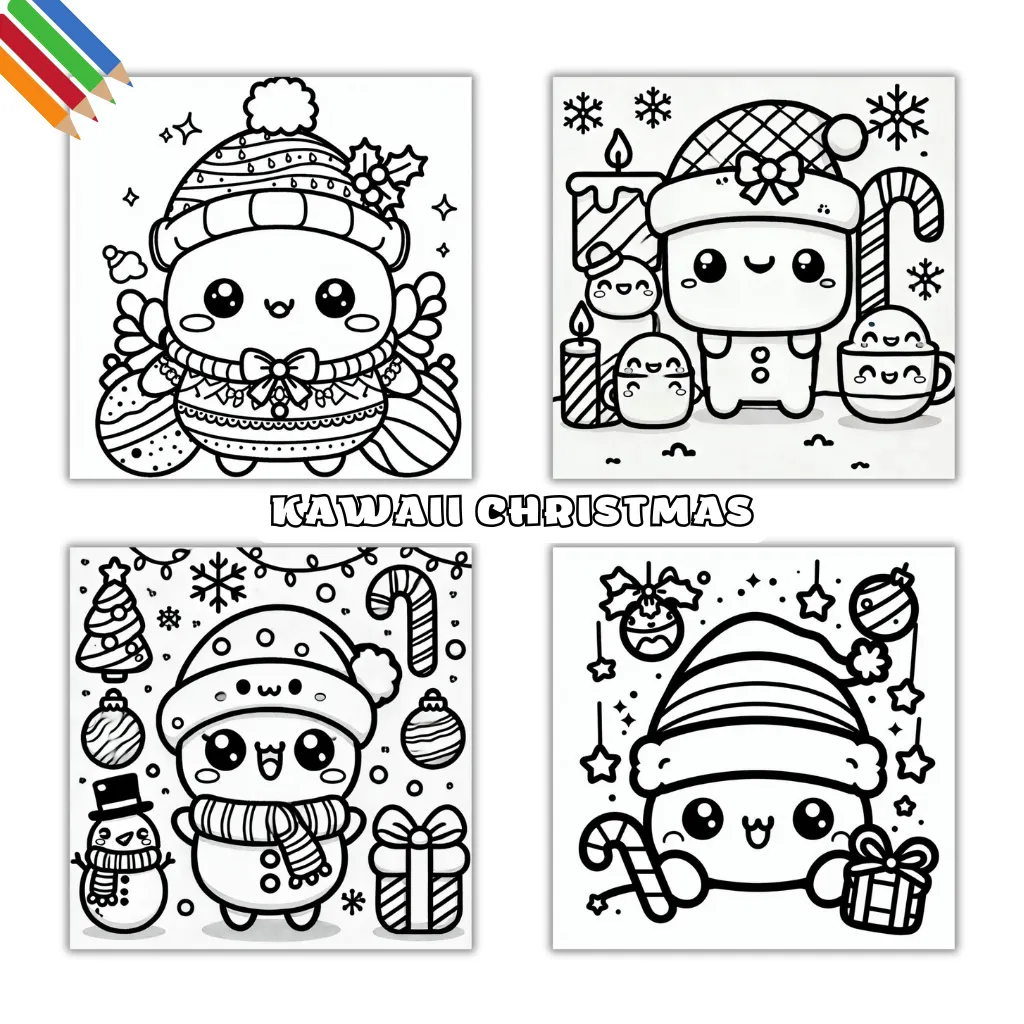 20 Kawaii Christmas Ausmalbilder kostenlos zum ausdrucken PDF