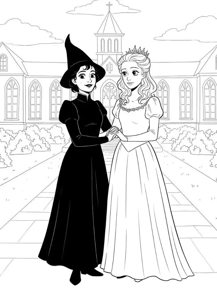 Kleurplaat Wicked 10 beste vriendinnen elphaba en glinda samen kleurplaat
