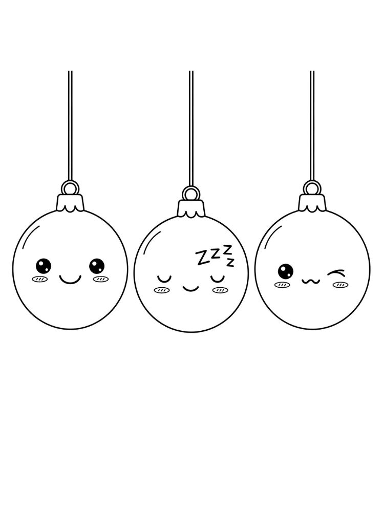 Kleurplaat Kerstballen 10 drie schattige kerstballen met gezichten kleurplaat