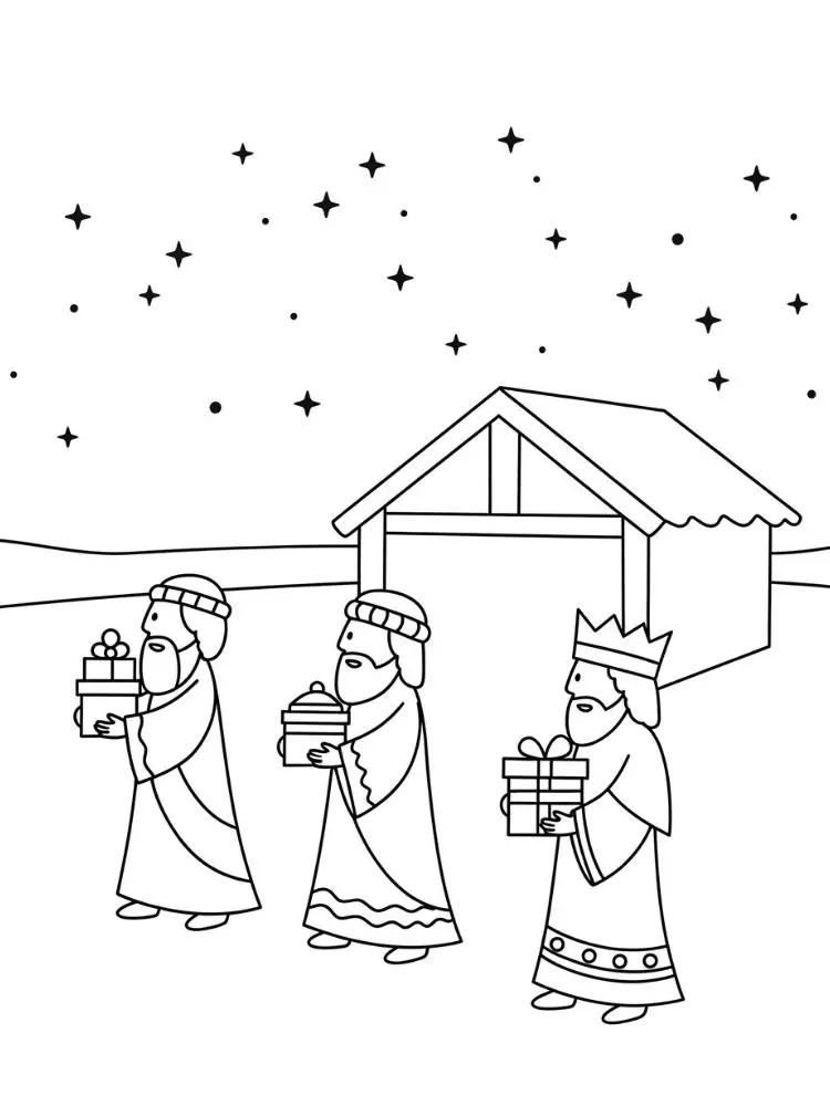 Kleurplaat Kerst Christelijk 9 drie wijzen brengen geschenken kleurplaat