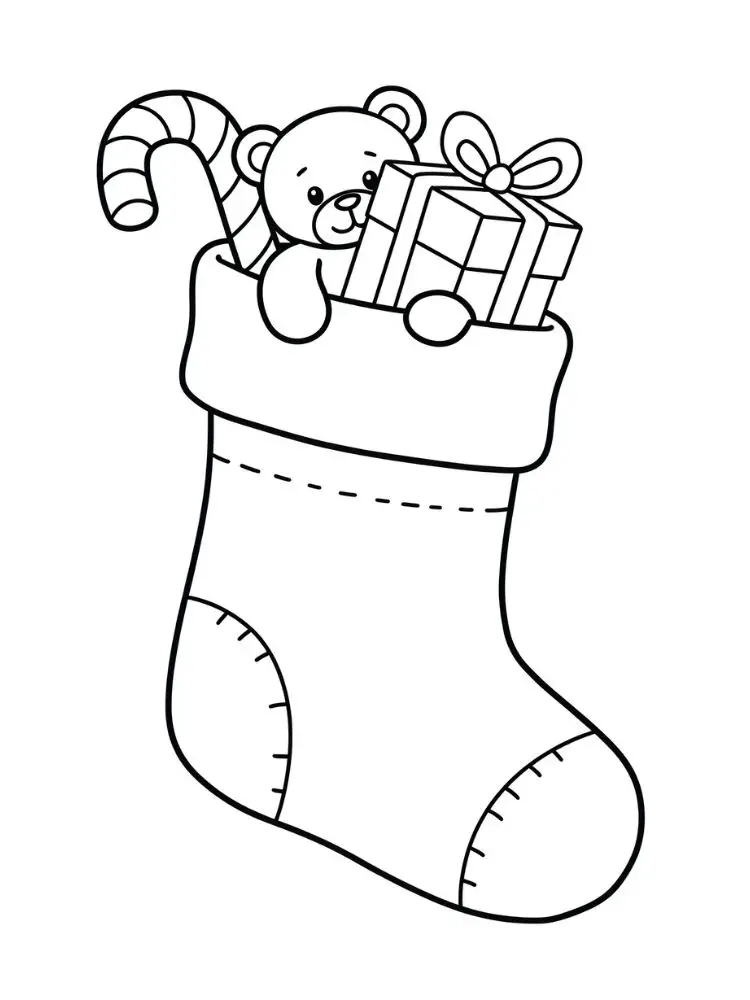 Kleurplaat Kerstsok 10 gevulde kerstsok met cadeaus kleurplaat