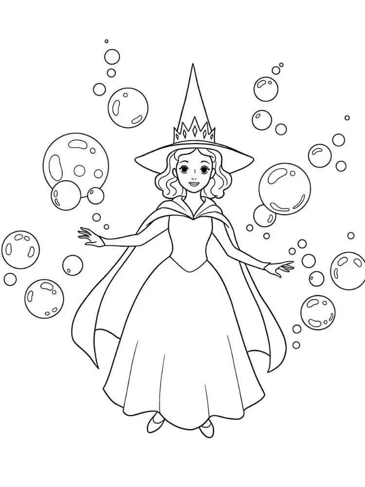 Kleurplaat Wicked 9 glinda en haar magische bellen kleurplaat