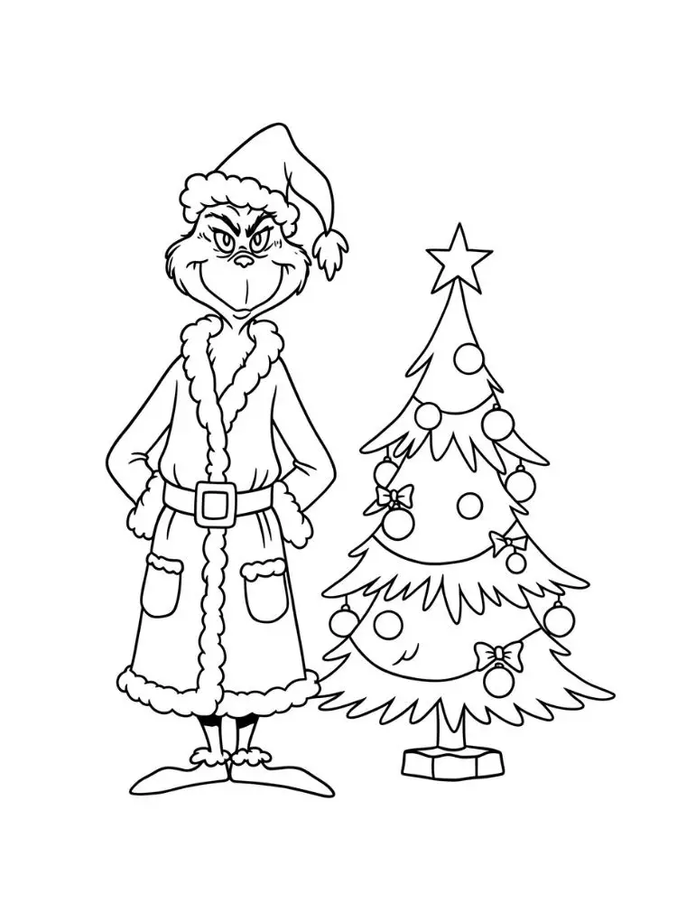 Kleurplaat Grinch 8 grinch met kerstboom kleurplaat