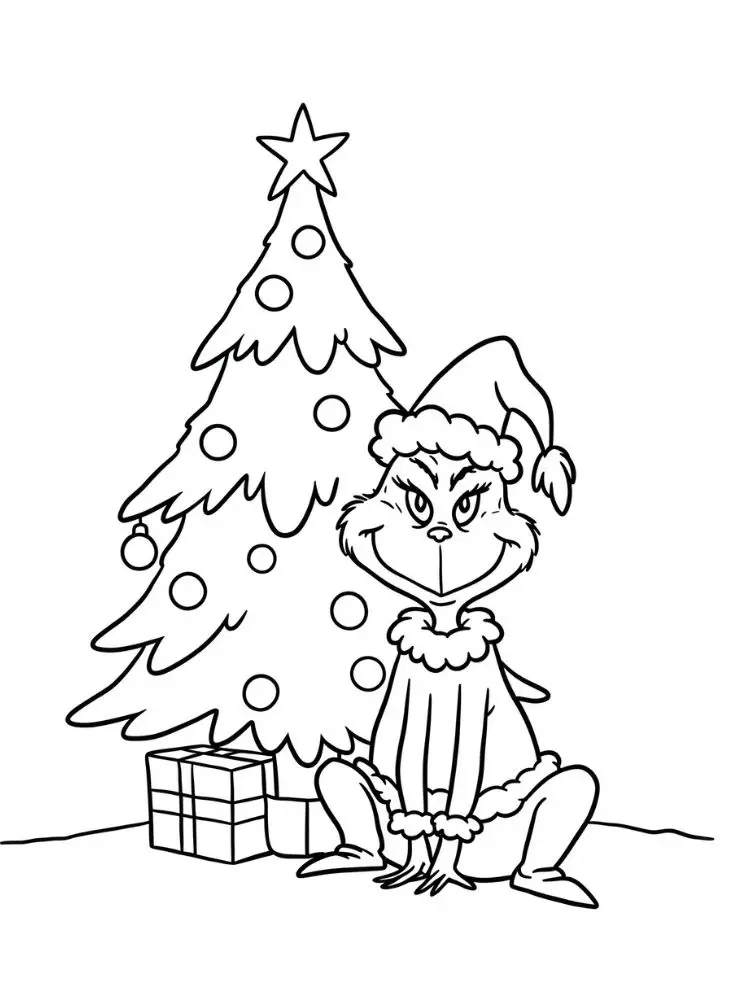 Kleurplaat Grinch 10 grinch onder kerstboom kleurplaat