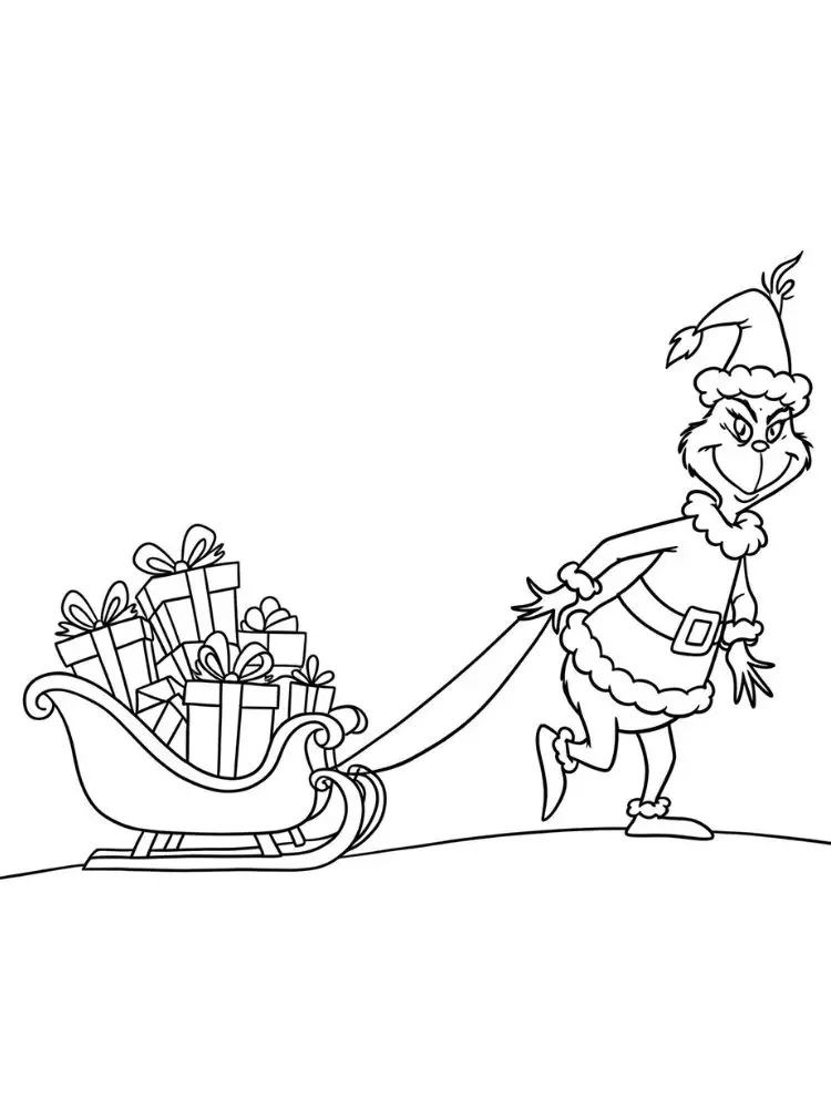 Kleurplaat Grinch 9 grinch trekt kerstslee kleurplaat