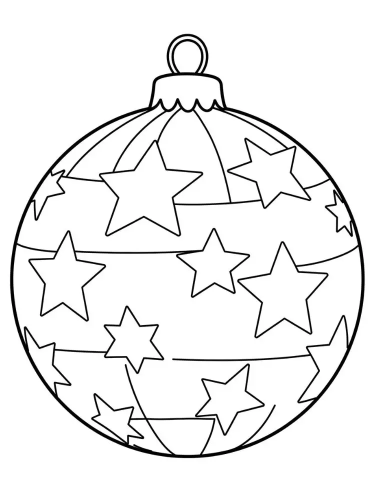 Kleurplaat Kerstballen 9 kerstbal met sterren en strepen kleurplaat