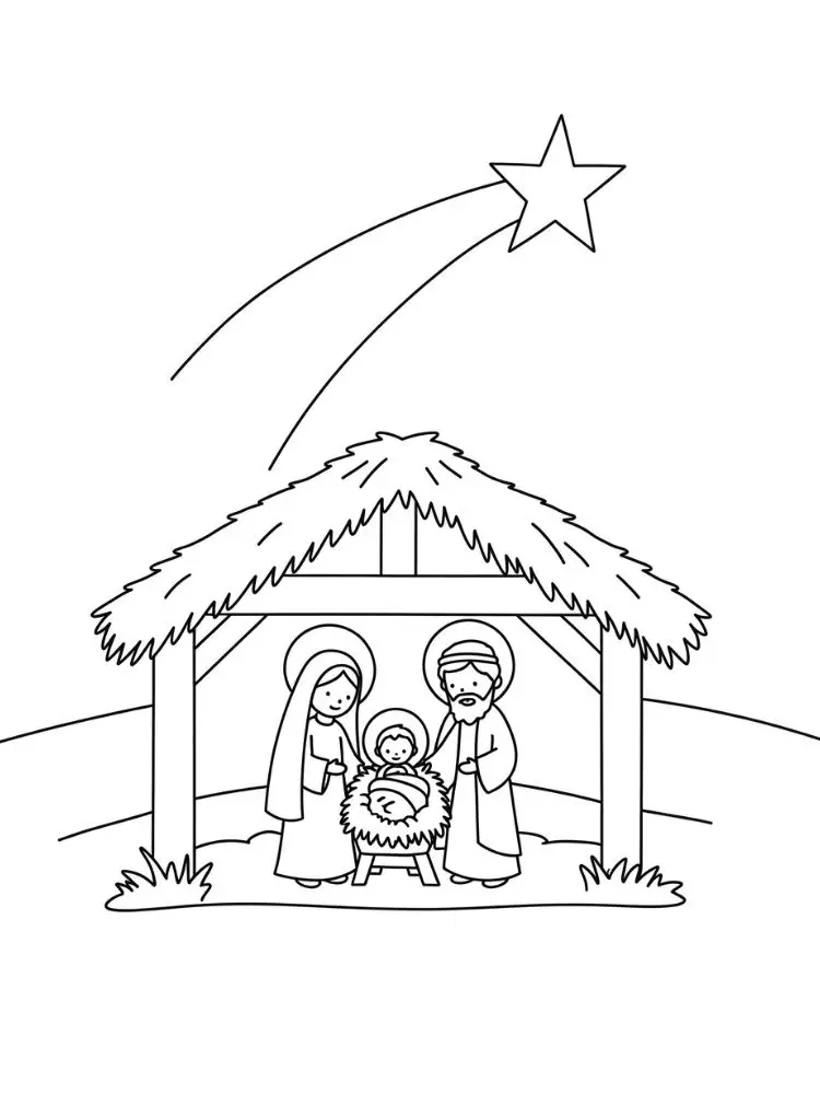 Kleurplaat Kerst Christelijk 8 kerststal maria jozef baby jezus kleurplaat