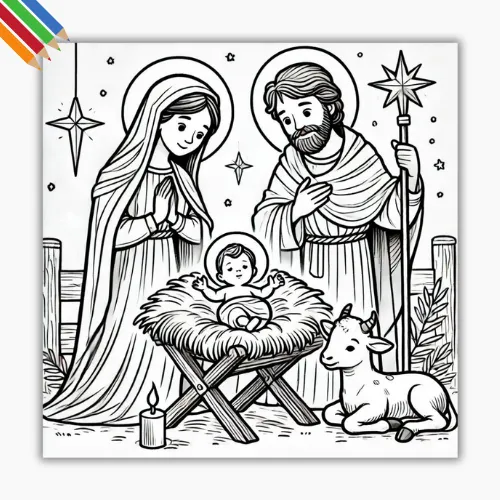 Kleurplaat Kerst Christelijk thumbnail