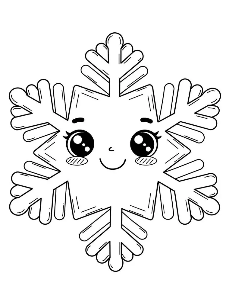Kleurplaat Sneeuwvlok 10 lieve sneeuwvlok met gezichtje kleurplaat