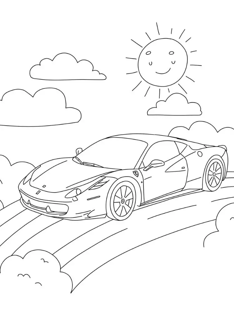 Kleurplaat Ferrari 8 Ferrari op de Regenboogweg kleurplaat