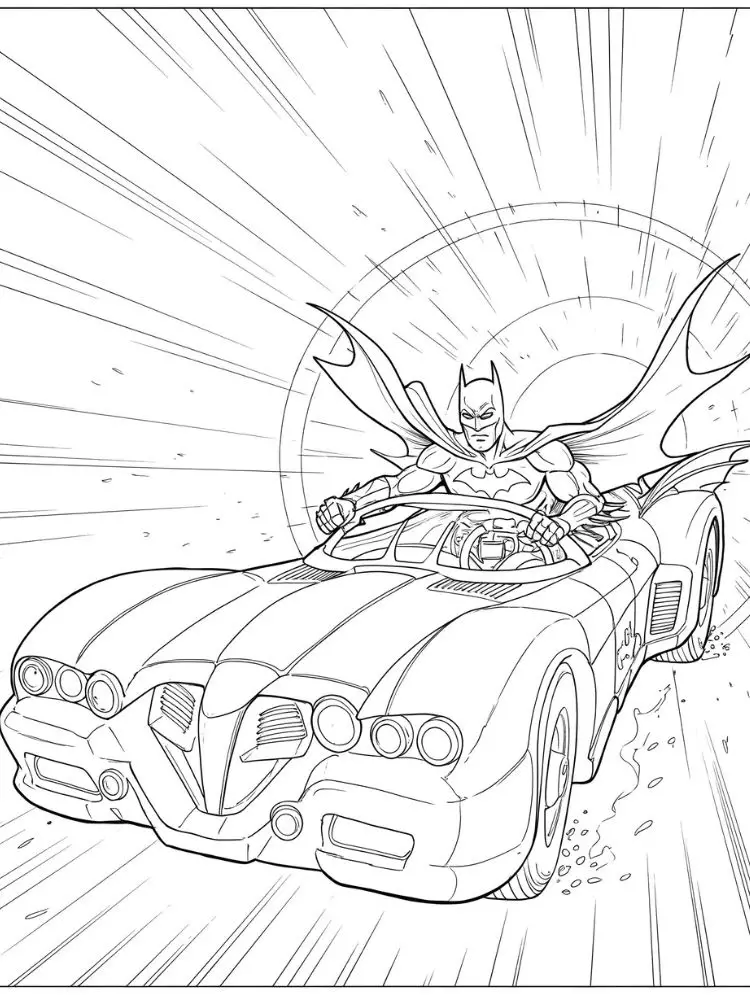 Kleurplaat Batman 10 batman scheurt in de batmobile kleurplaat