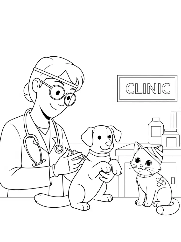 Kleurplaat Dokter 9 dierenarts in de kliniek kleurplaat