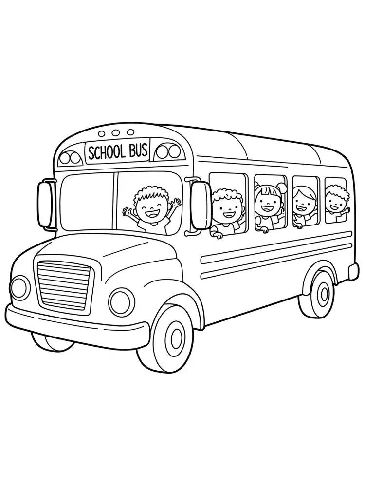 Kleurplaat Bus 8 schoolbus met blije kinderen kleurplaat