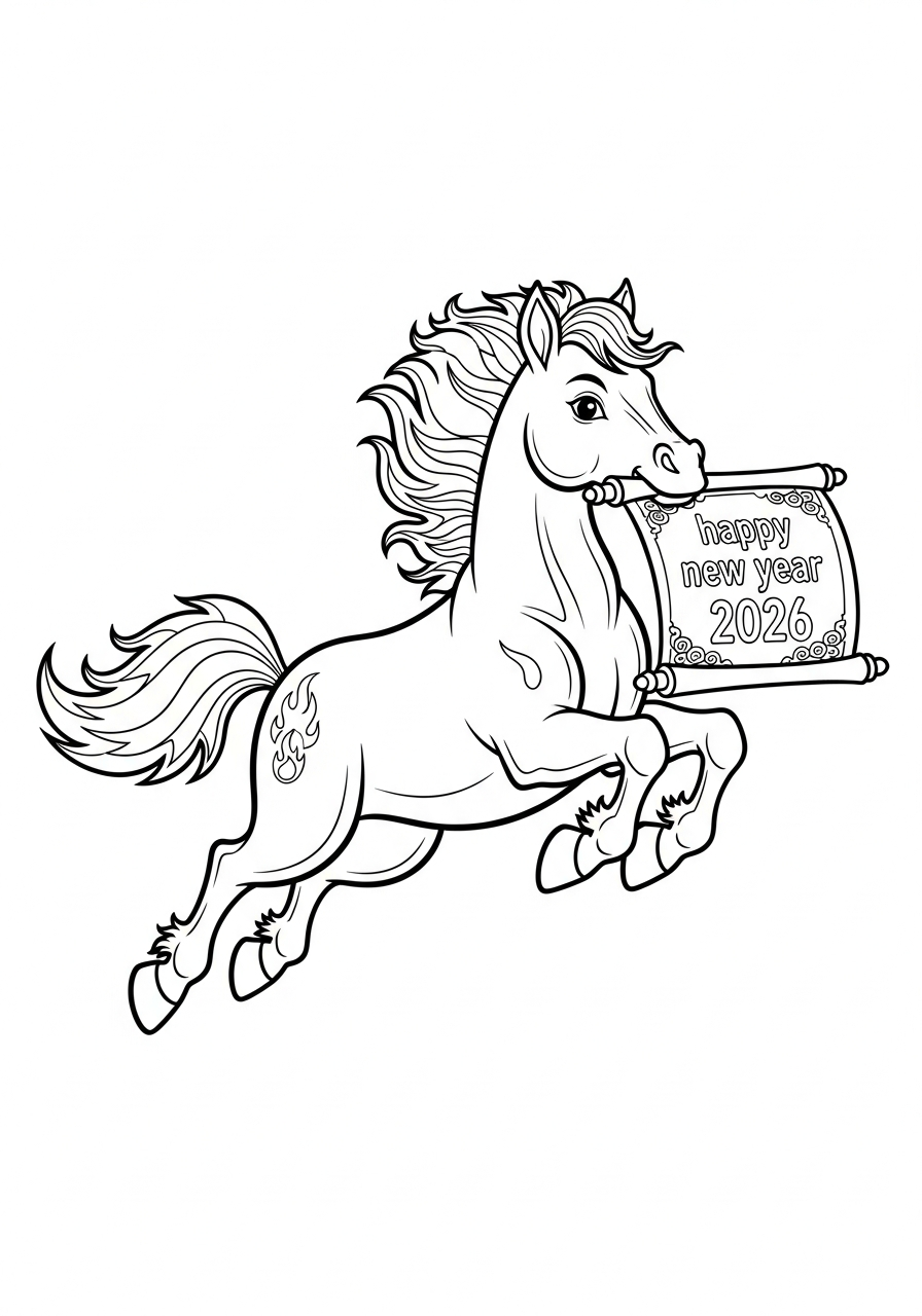 vliegend paard nieuwjaar kleurplaat