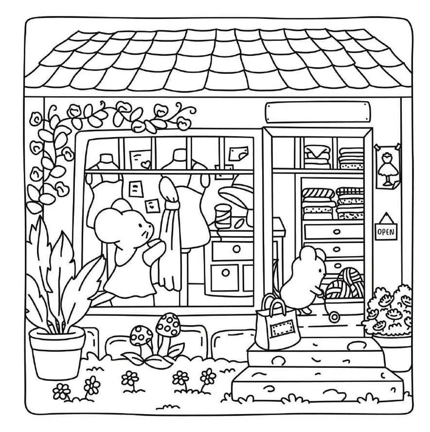 Kleurplaat Cute Shop 6