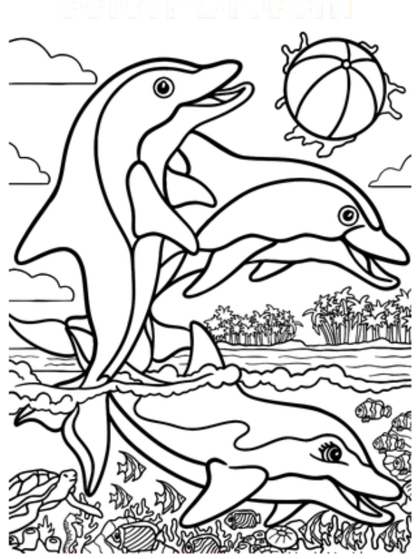 Kleurplaat Lisa Frank 24 Lisa Frank Dolphins Playing With Beach Ball kleurplaat