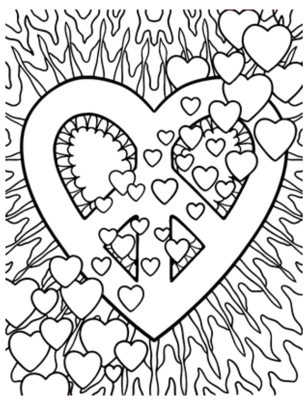 Kleurplaat Lisa Frank 35 Lisa Frank Hippie Peace Sign With Hearts kleurplaat