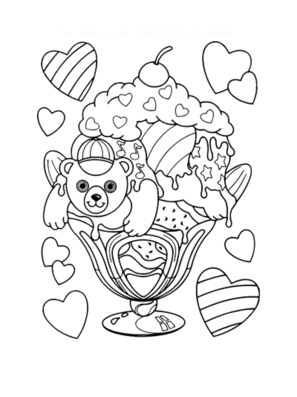 Kleurplaat Lisa Frank 53 Lisa Frank Teddy bear and ice cream kleurplaat