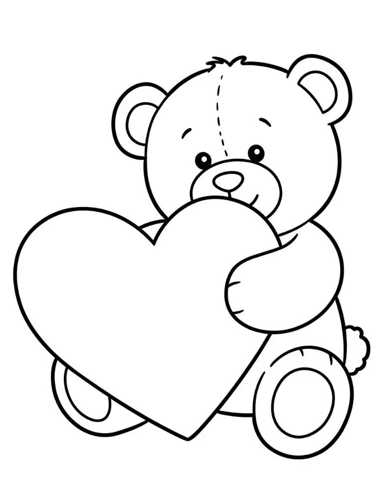 Kleurplaat Valentijnsdag 8 knuffelbeer met hart kleurplaat