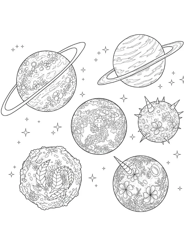 Kleurplaat Planeten 8 magische bloemenplaneten kleurplaat
