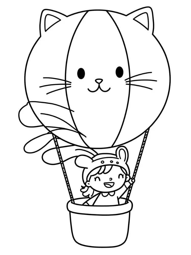 Kleurplaat Coco Wyo 9 meisje in kattenluchtballon kleurplaat