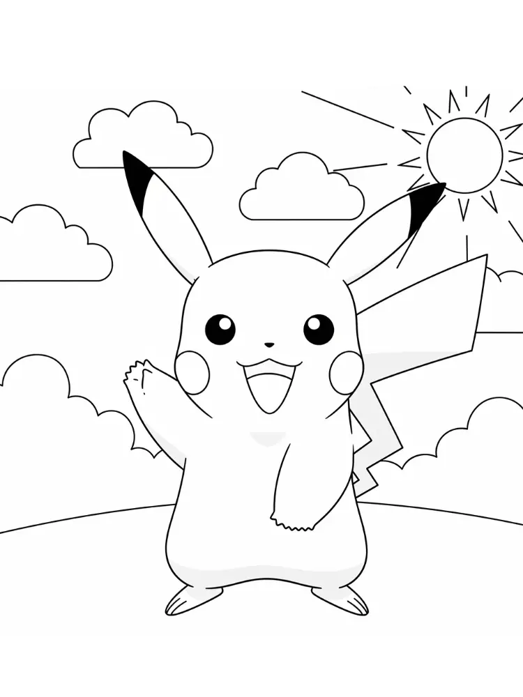 Kleurplaat Pokemon 9 pikachu en de zon kleurplaat