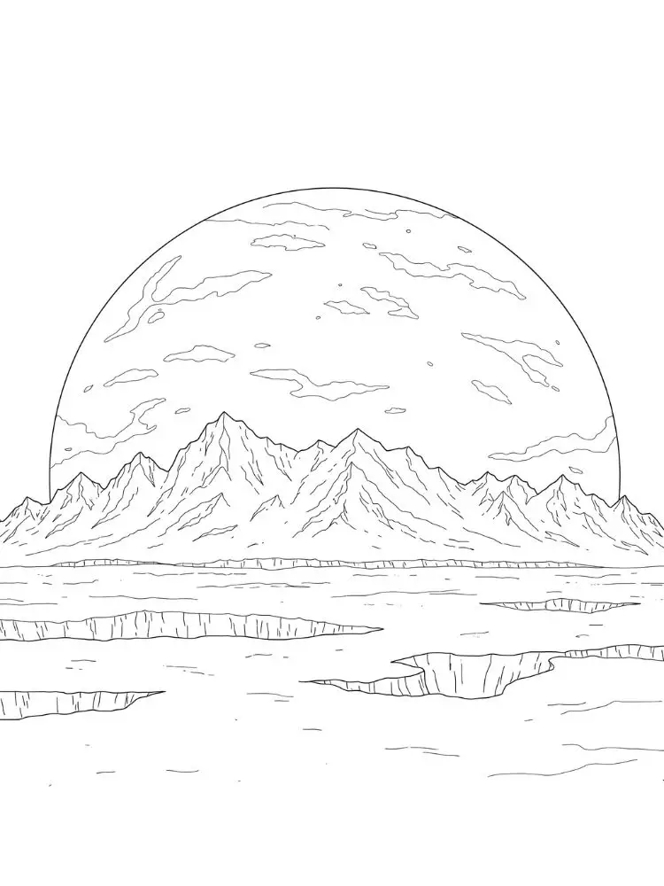Kleurplaat Planeten 10 uitzicht op een ruimteplaneet kleurplaat