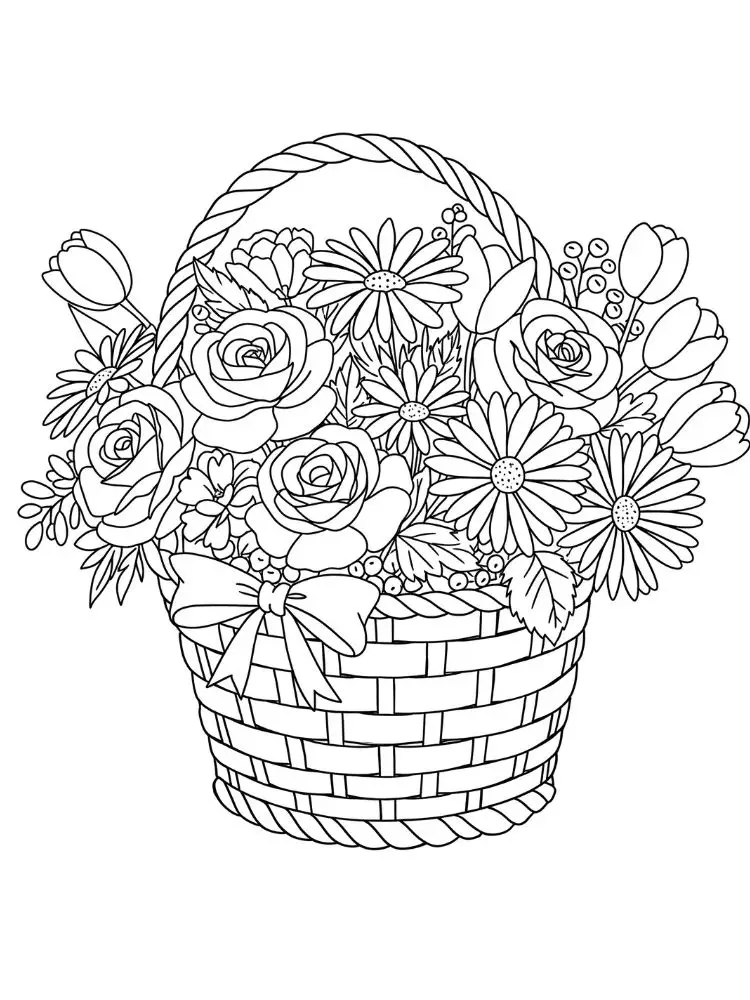 Kleurplaat bos bloemen 16 Bloemenmand vol Zomergeluk kleurplaat