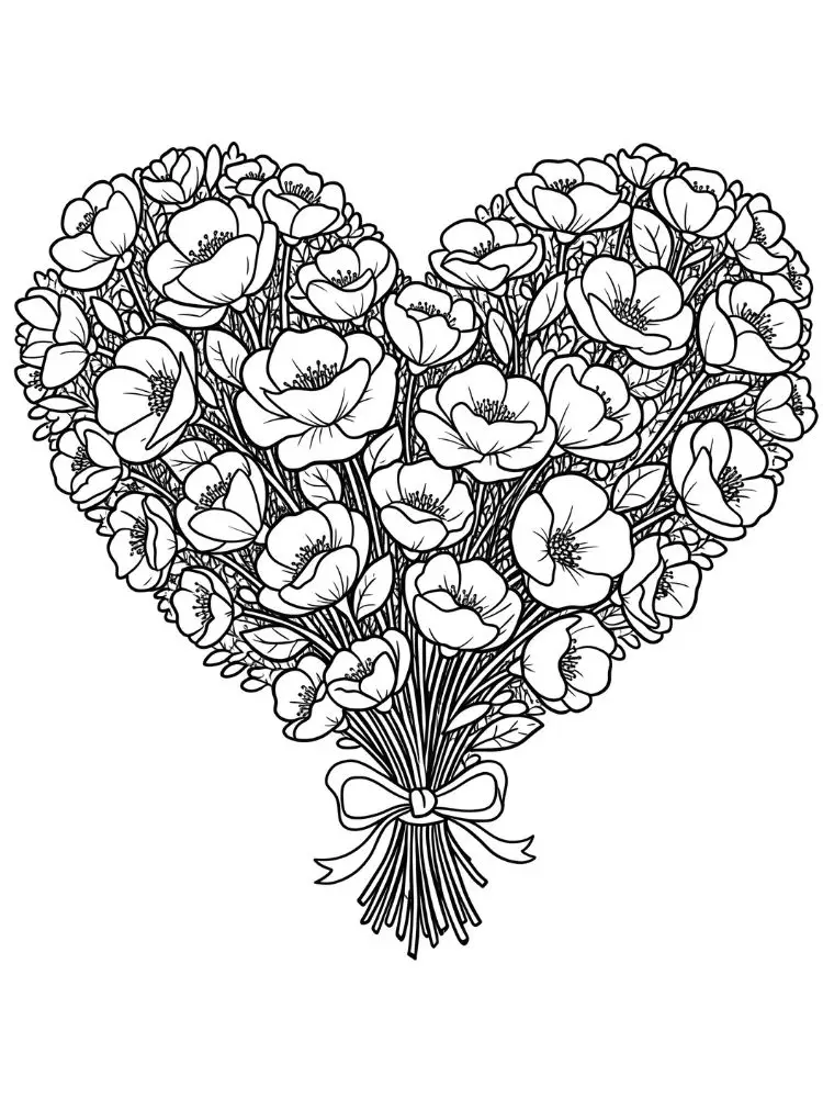 Kleurplaat bos bloemen 14 Hart van Bloemenliefde kleurplaat