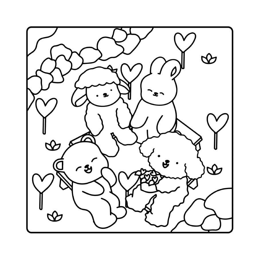 Kleurplaat Fluffy Cozy Friends 4