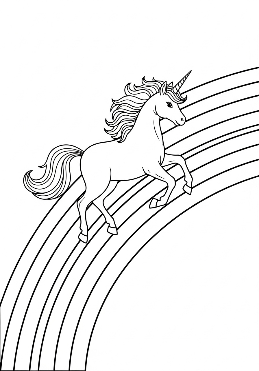 Unicorn op de regenboog kleurplaat