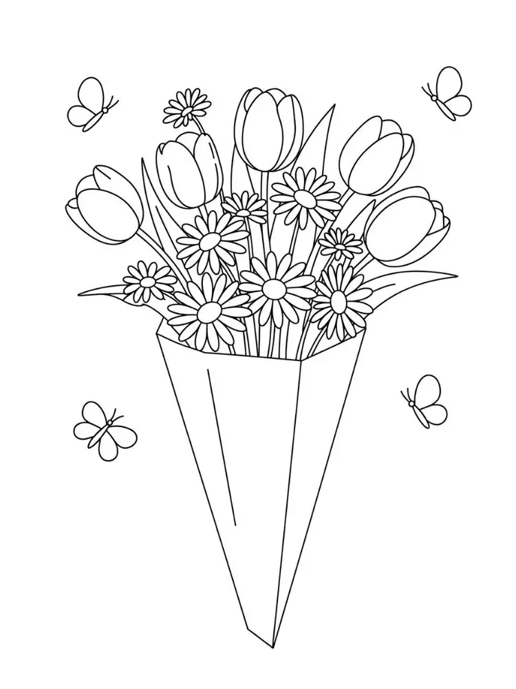 Kleurplaat bos bloemen 15 Vrolijk Bloemenboeketje met Vlinders kleurplaat
