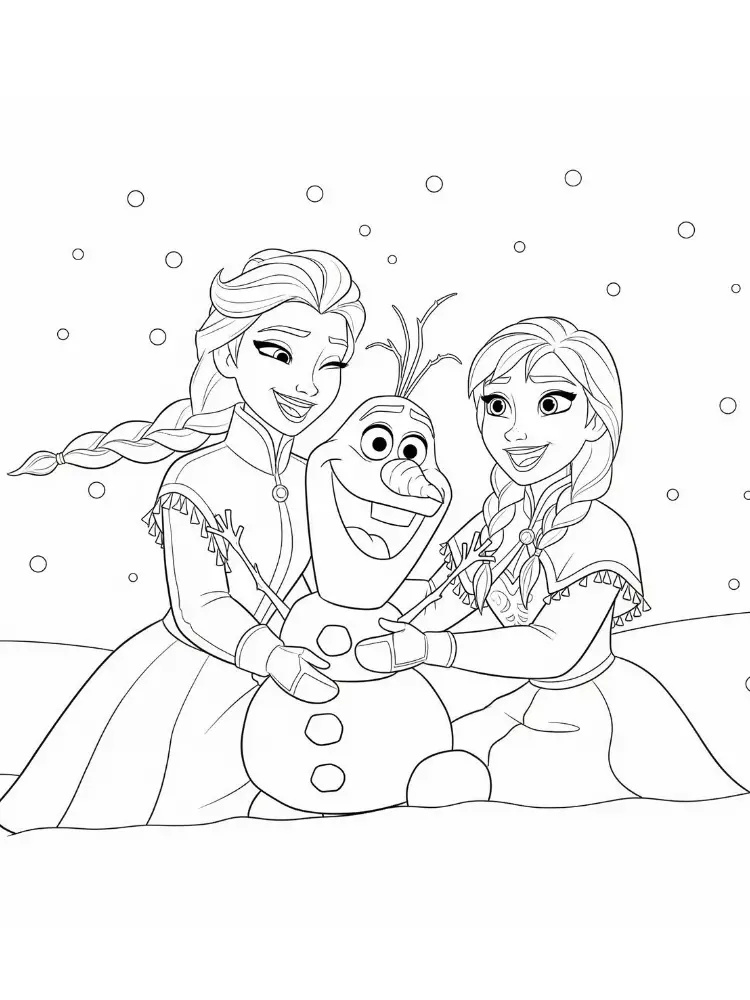 Kleurplaat Frozen 9 elsa en anna knuffelen olaf in de sneeuw kleurplaat