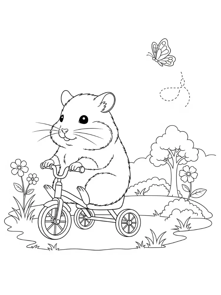 Kleurplaat Hamster 8 fietsende hamster kleurplaat