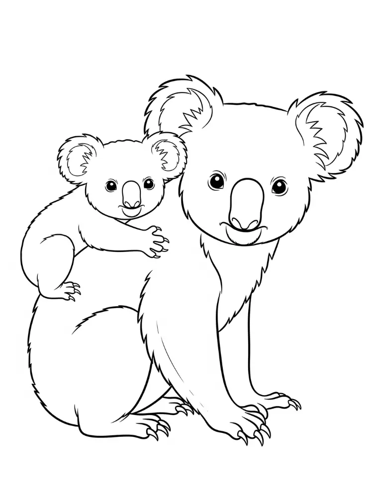 Kleurplaat koala 9 mama koala met baby kleurplaat