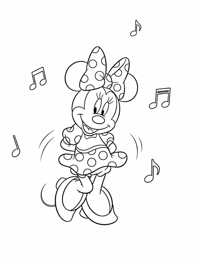 Kleurplaat Minnie Mouse 8 minnie mouse danst op vrolijke muziek kleurplaat