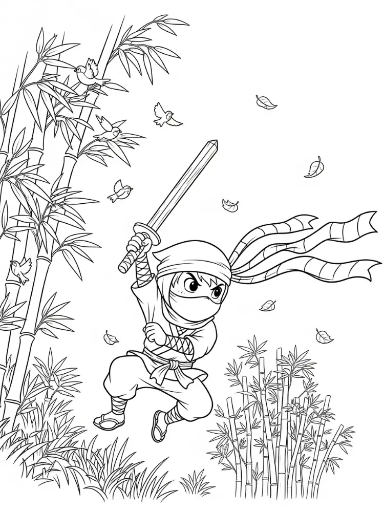 Ninja Kleurplaat 10 ninja bamboe kleurplaat