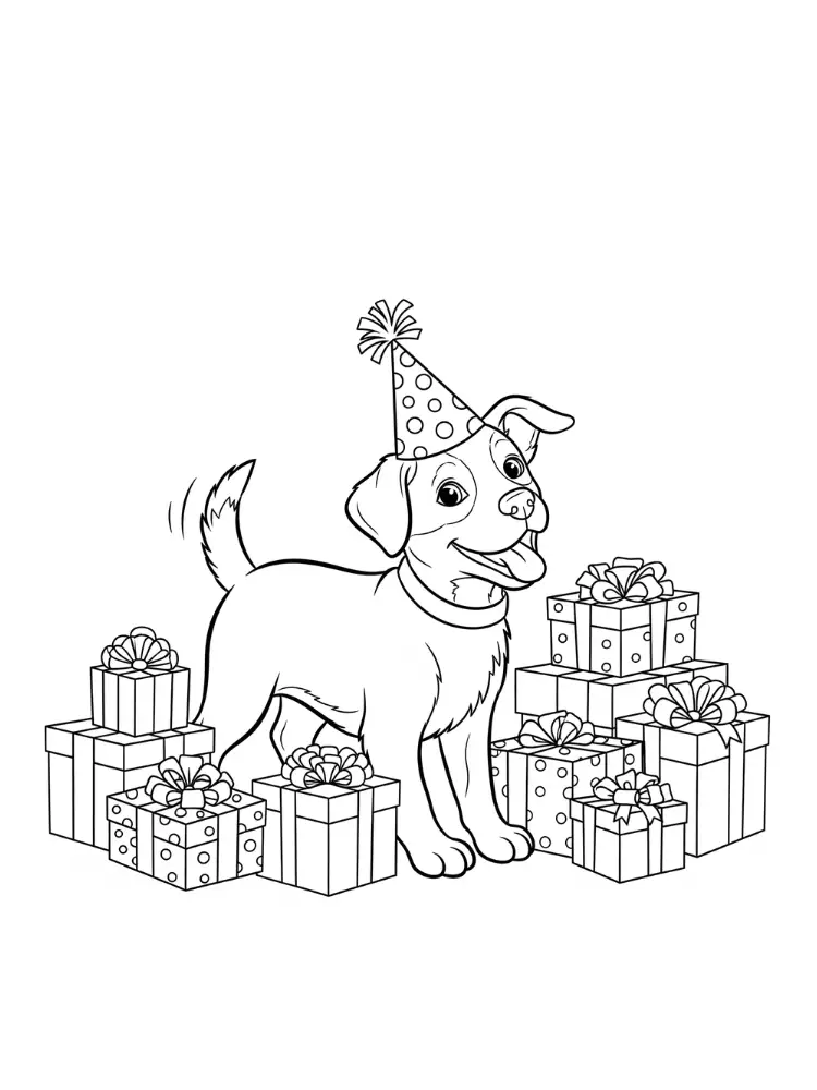 Puppy kleurplaat 8 puppy verjaardag met cadeaus kleurplaat