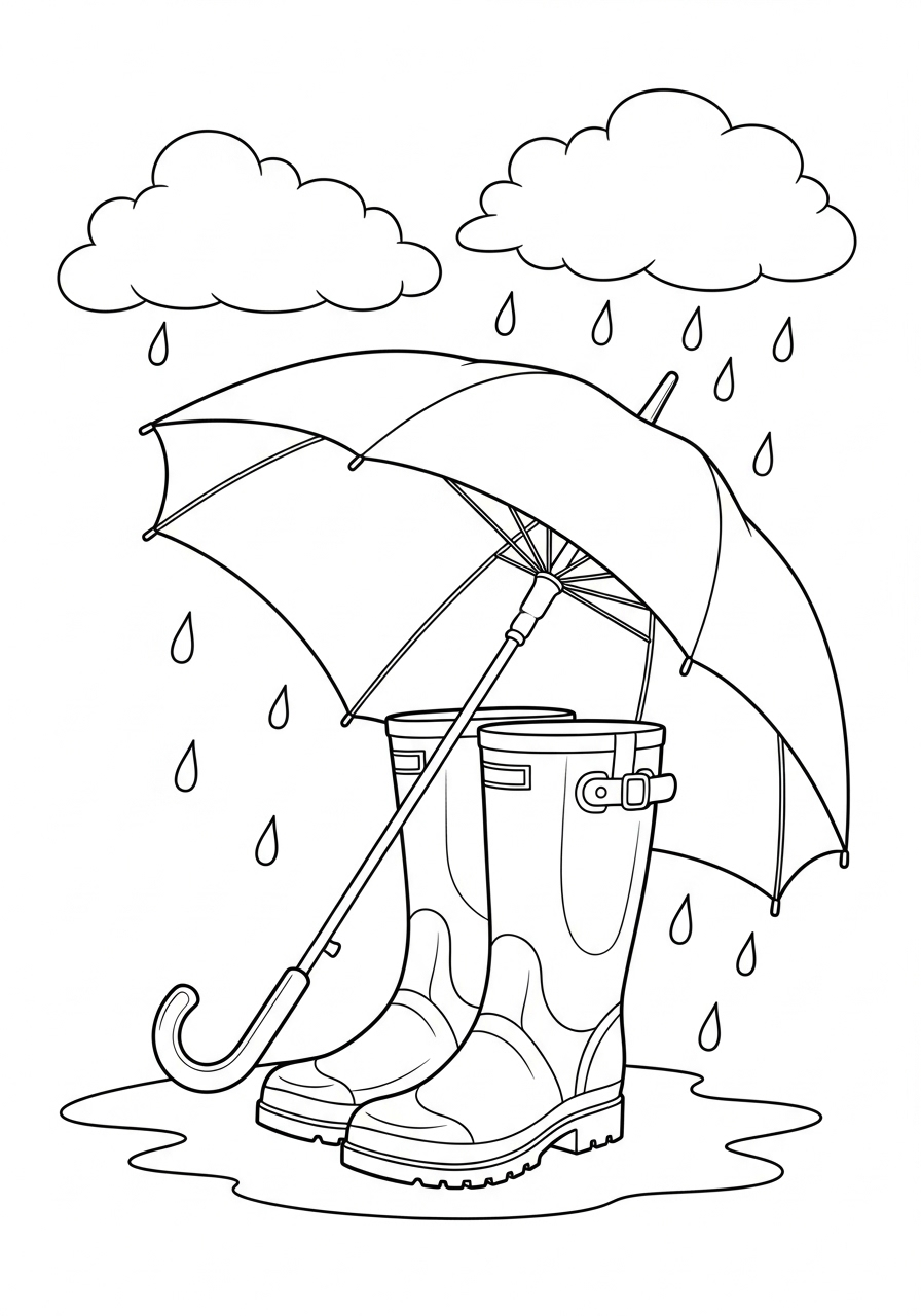Kleurplaat Regenlaarzen 10 regenlaarzen met paraplu kleurplaat