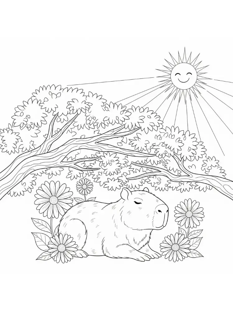 Kleurplaat Capybara 10 rust in de natuur kleurplaat