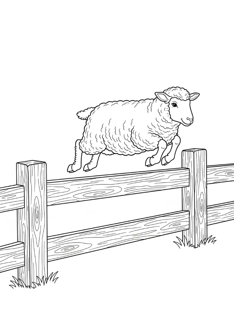 Kleurplaat Schaap 9 schaap springt over hek kleurplaat