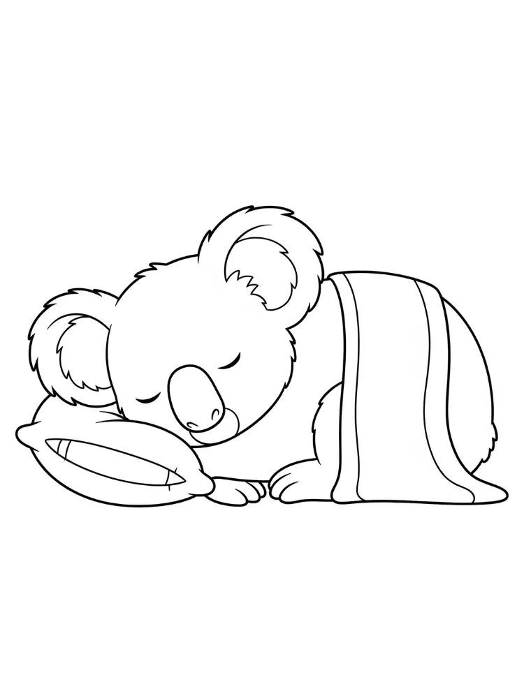 Kleurplaat koala 10 slapende koala onder een dekentje kleurplaat