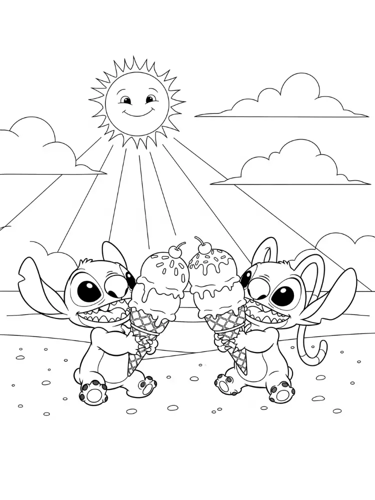 Kleurplaat stitch en angel 8 stitch en angel met ijsjes in de zon kleurplaat