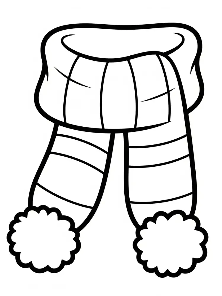 Coloring page Sweater 10 striped scarf with pom poms coloring page