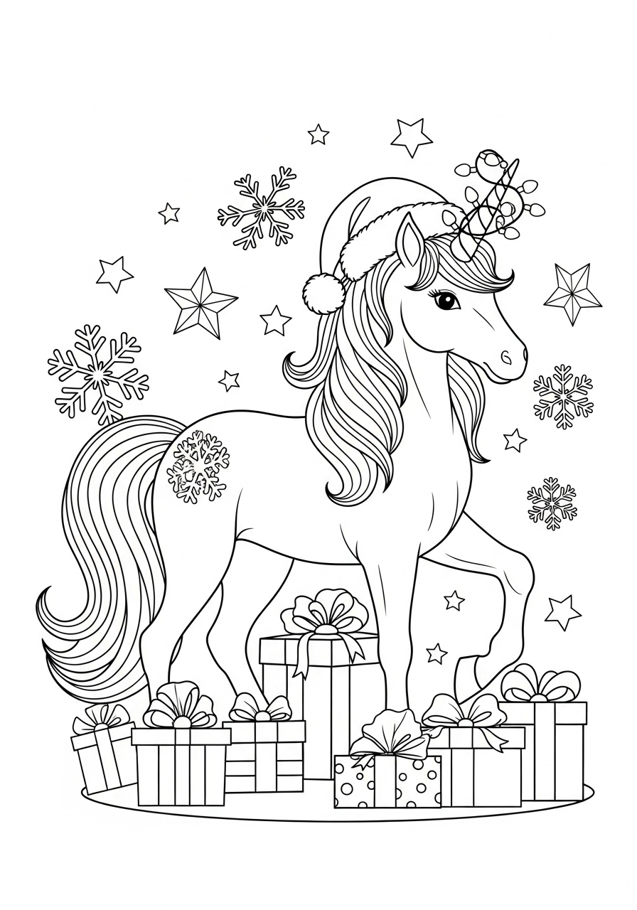 Kleurplaat Eenhoorn Kerstmis 10 cadeautjes eenhoorn van kerstmis kleurplaat