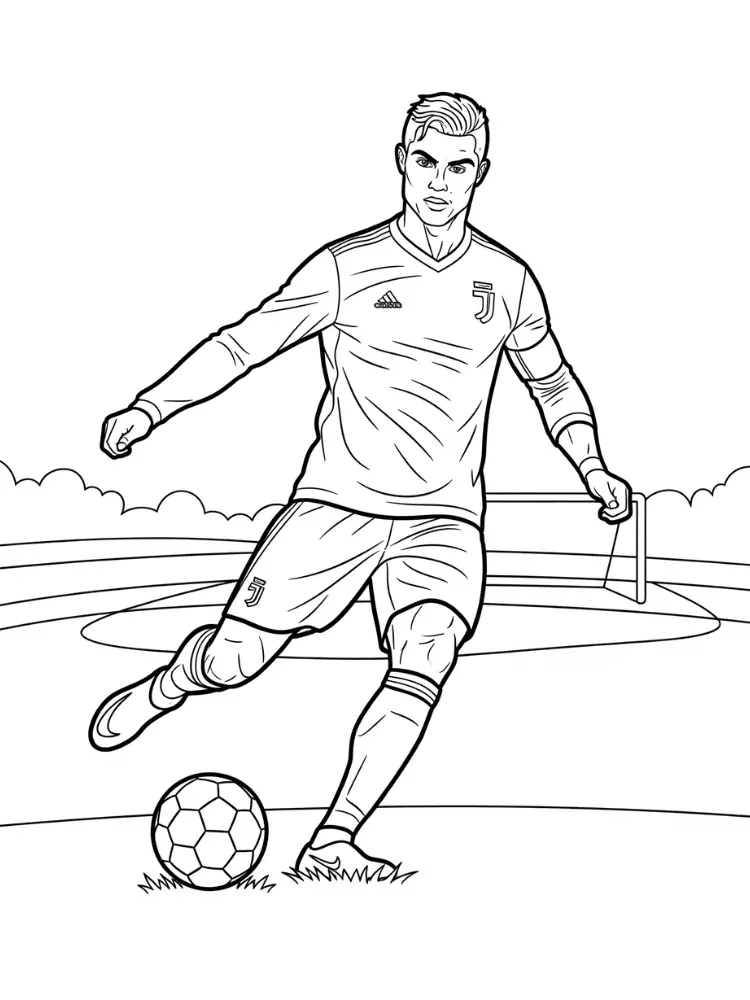 Cristiano ronaldo kleurplaat 10 cristiano ronaldo schopt de bal op het veld kleurplaat