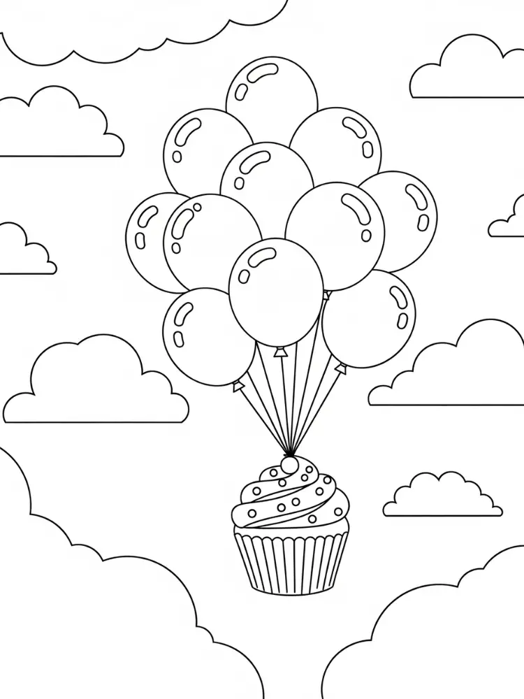 Kleurplaat Cupcake 10 cupcake in de wolken kleurplaat